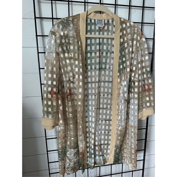 R&M RICHARDS Gold Thread Swimsuit Cover Up Kimono Cardigan Beach Womens 18 VTG - Picture 5 of 10